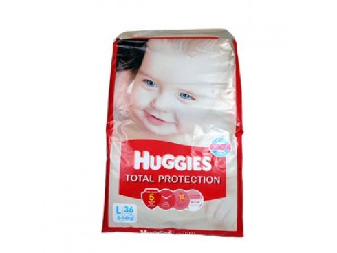 HUGGIES TOTAL PROTECTION DIAPERS LARGE 36'S