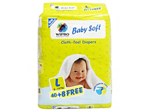 WIPRO BABY DIAPERS LARGE 40+8'S