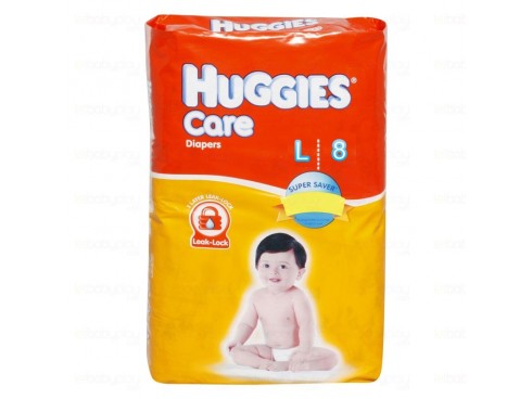 HUGGIES CARE DIAPERS LARGE 8'S